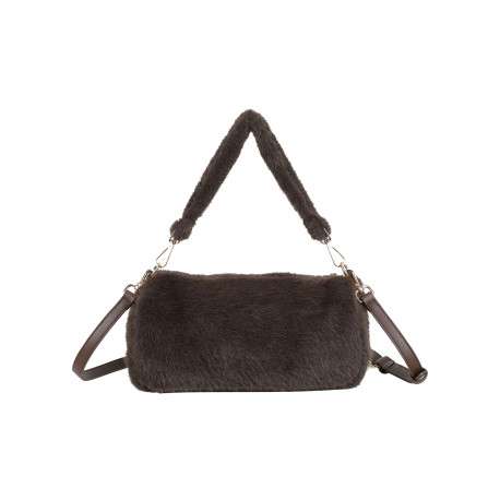 Sac à main recouvert d'une fausse fourrure marron avec une anse courte amovible - Image 3