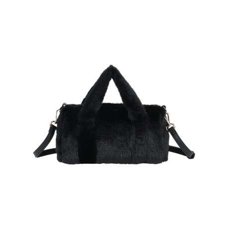 Sac à main bowling habillé d'une imitation fourrure noire et 2 anses courtes - Image 3
