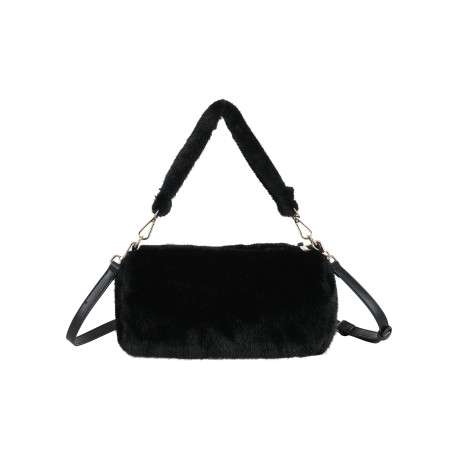 Sac à main recouvert d'une fausse fourrure noire à anse courte amovible - Image 3