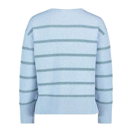 Pull bleu à rayures texturées avec une coupe droite et des manches longues - Image 2
