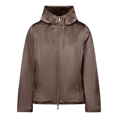 Blouson chocolat satiné à coupe droite pourvu d'une capuche et 2 poches
