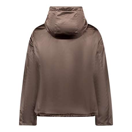 Blouson chocolat satiné à coupe droite pourvu d'une capuche et 2 poches - Image 2
