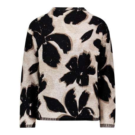 Pull en coton écru à motifs floraux noirs pourvu d'une coupe droite