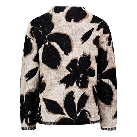 Pull en coton écru à motifs floraux noirs pourvu d'une coupe droite - Image 2