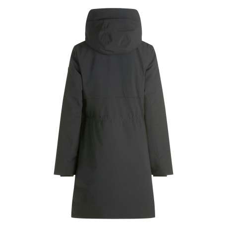 Parka noire bi-matière à coupe droite munie d'une capuche et un col montant - Image 3