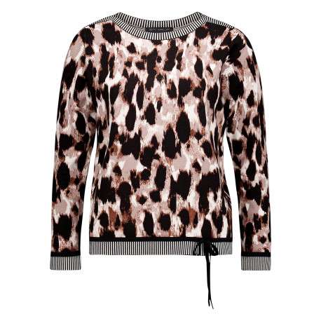 Pull à motifs léopard à coupe droite avec un col rond et des manches longues