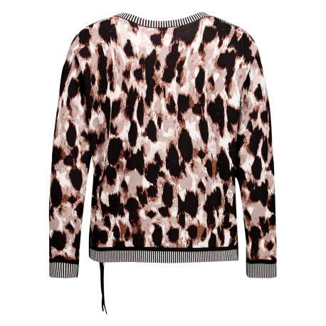 Pull à motifs léopard à coupe droite avec un col rond et des manches longues - Image 2