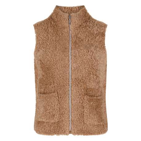 Gilet beige à coupe droite avec un col montant et à sans manche