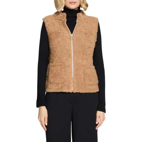 Gilet beige à coupe droite avec un col montant et à sans manche - Image 3