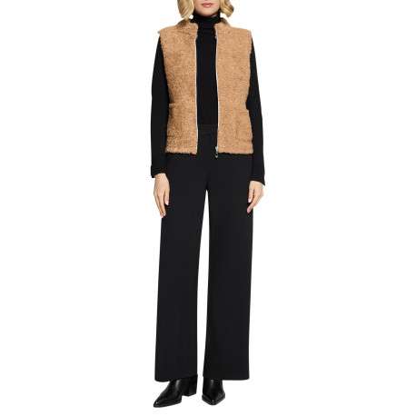 Gilet beige à coupe droite avec un col montant et à sans manche - Image 4