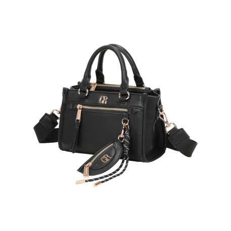 Sac à main noir en simili-cuir lisse avec une mini-pochette ovale - Image 2