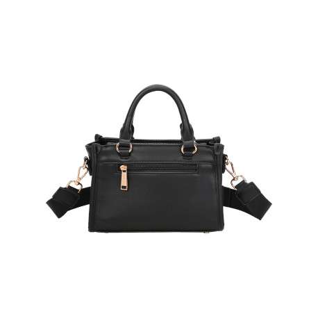 Sac à main noir en simili-cuir lisse avec une mini-pochette ovale - Image 3