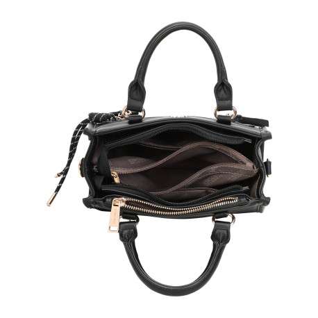 Sac à main noir en simili-cuir lisse avec une mini-pochette ovale - Image 4