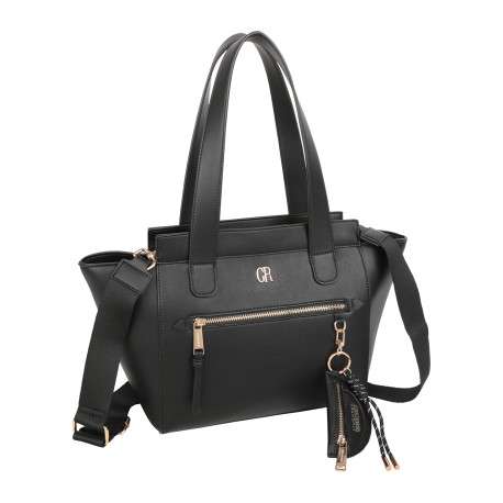 Sac à main noir à porté épaule en simili-cuir lisse avec une pochette amovible - Image 2
