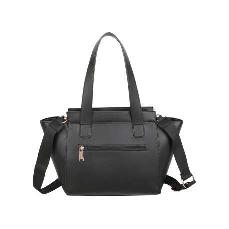 Sac à main noir à porté épaule en simili-cuir lisse avec une pochette amovible - Image 3