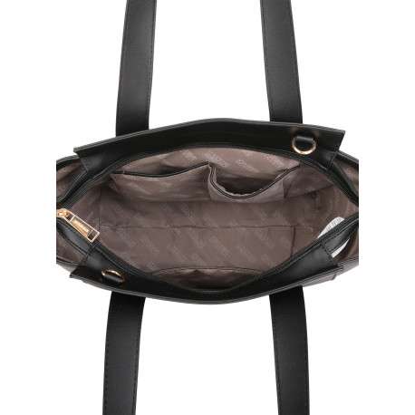 Sac à main noir à porté épaule en simili-cuir lisse avec une pochette amovible - Image 4