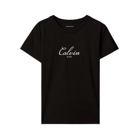 T-shirt noir en coton à col rond ras-de-cou doté d'une coupe droite