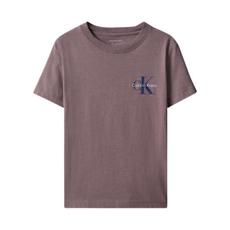 T-shirt violet en coton à col rond ras-de-cou pourvu d'une coupe droite