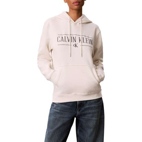 Sweat à capuche blanc en coton orné d'un imprimé logotypé à coupe droite - Image 3