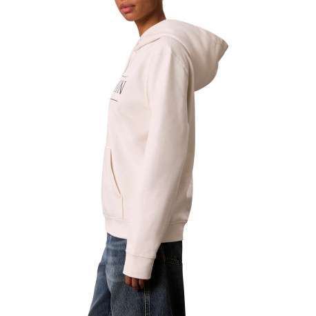 Sweat à capuche blanc en coton orné d'un imprimé logotypé à coupe droite - Image 4