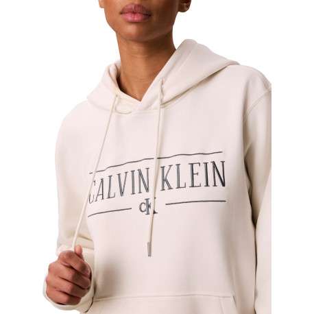 Sweat à capuche blanc en coton orné d'un imprimé logotypé à coupe droite - Image 5