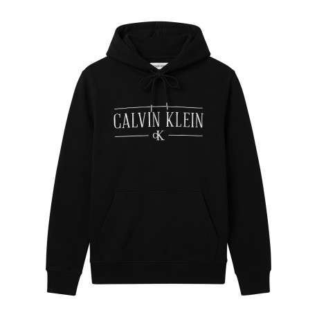Sweat à capuche noir en coton avec un imprimé logotypé à coupe droite