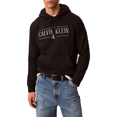 Sweat à capuche noir en coton avec un imprimé logotypé à coupe droite - Image 3