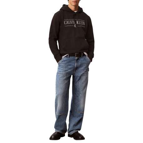 Sweat à capuche noir en coton avec un imprimé logotypé à coupe droite - Image 4