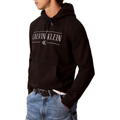 Sweat à capuche noir en coton avec un imprimé logotypé à coupe droite - Image 5
