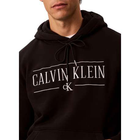 Sweat à capuche noir en coton avec un imprimé logotypé à coupe droite - Image 6