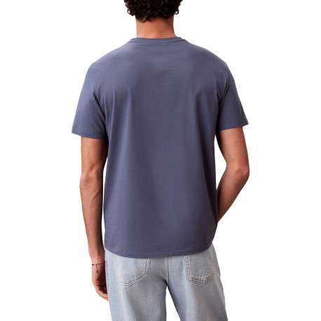 T-shirt bleu moyen à col rond en coton doté d'une coupe droite - Image 2