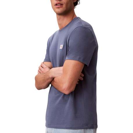 T-shirt bleu moyen à col rond en coton doté d'une coupe droite - Image 3