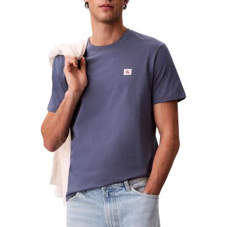T-shirt bleu moyen à col rond en coton doté d'une coupe droite - Image 4