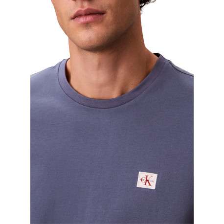 T-shirt bleu moyen à col rond en coton doté d'une coupe droite - Image 5