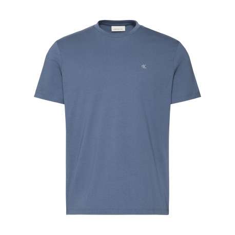 T-shirt bleu foncé à col rond en coton avec une coupe droite