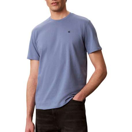 T-shirt bleu foncé à col rond en coton avec une coupe droite - Image 3