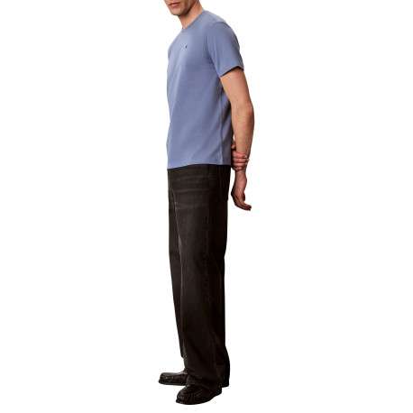 T-shirt bleu foncé à col rond en coton avec une coupe droite - Image 4