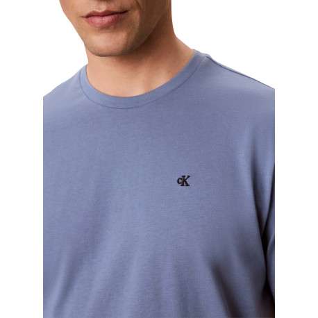 T-shirt bleu foncé à col rond en coton avec une coupe droite - Image 5