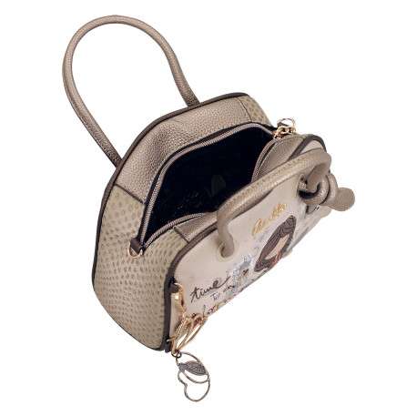 Sac à main beige pourvu d'une bandoulière amovible et de deux anses rondes - Image 2