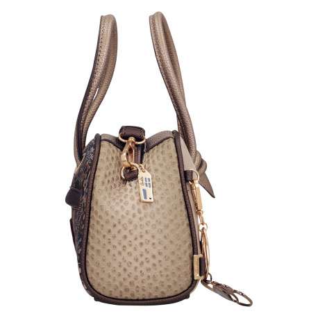 Sac à main beige pourvu d'une bandoulière amovible et de deux anses rondes - Image 3