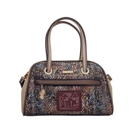 Sac à main beige pourvu d'une bandoulière amovible et de deux anses rondes - Image 4