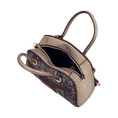 Sac à main beige pourvu d'une bandoulière amovible et de deux anses rondes - Image 5