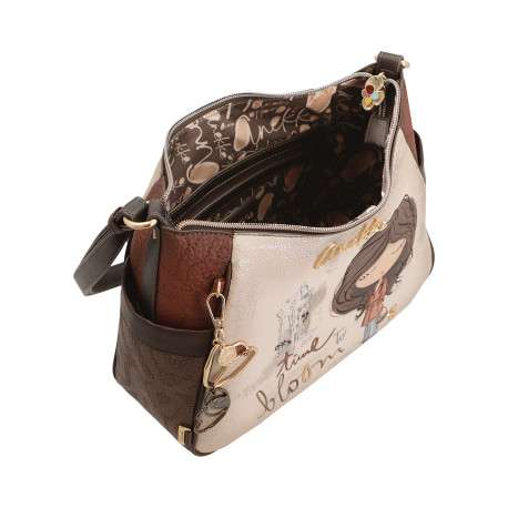Sac à bandoulière beige à motifs pourvu d'une bandoulière réglable - Image 2