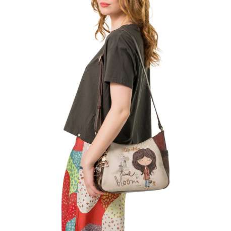 Sac à bandoulière beige à motifs pourvu d'une bandoulière réglable - Image 6
