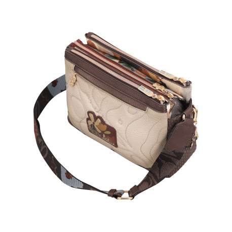 Sac à bandoulière beige pourvu d'une large bandoulière réglable - Image 4