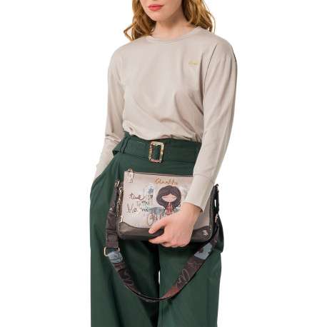 Sac à bandoulière beige pourvu d'une large bandoulière réglable - Image 6