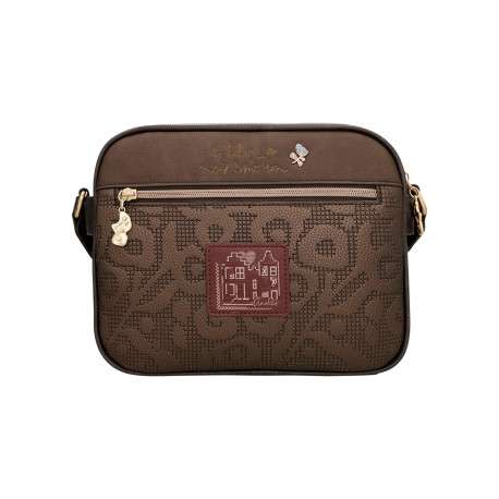 Sac à bandoulière marron et beige pourvu d'une large bandoulière réglable - Image 2