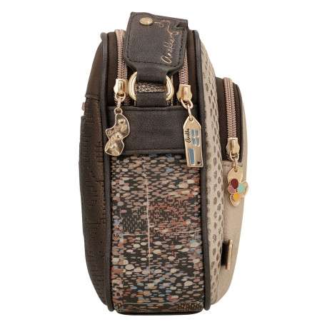 Sac à bandoulière marron et beige pourvu d'une large bandoulière réglable - Image 3