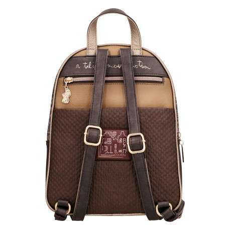 Sac à dos beige à motifs pourvu de bretelles réglables et d'une anse à main - Image 2