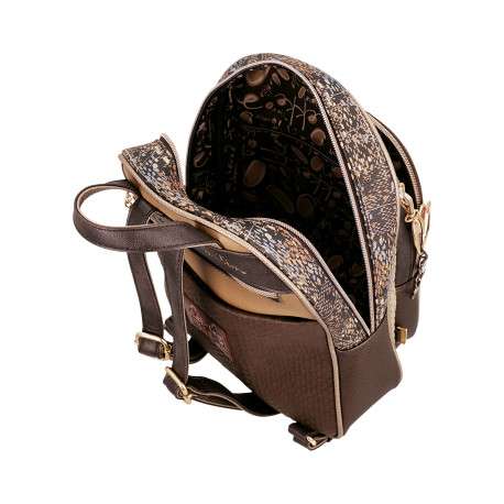 Sac à dos beige à motifs pourvu de bretelles réglables et d'une anse à main - Image 5